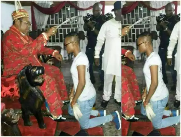 BBNaija Contestant, Princess Marvis Kneels Before Her Dad For Blessings (Photos)